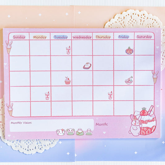 A4 Pink Kawaii Monthly Planner Notepad