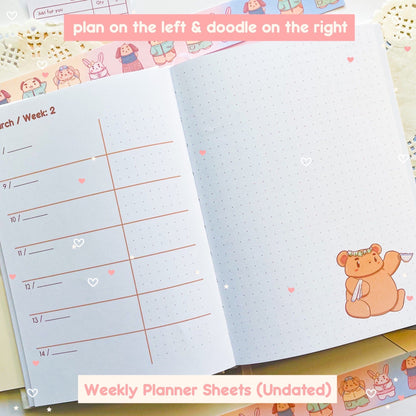 all in one kawaii notebook front weekly spread